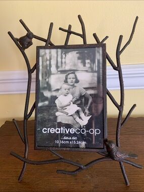 Creative Co-Op Rustic Branch Wrought Iron 4”x6” Frame with Bird Accents New